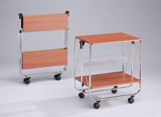 Foldable Wood Serving Trolley Cart - SA016M. Folding Trolley MDF SA016M cherry color
